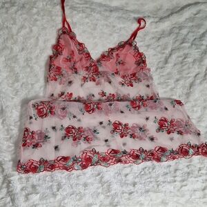 Victoria's Secret Red and Green Floral Sheer Set